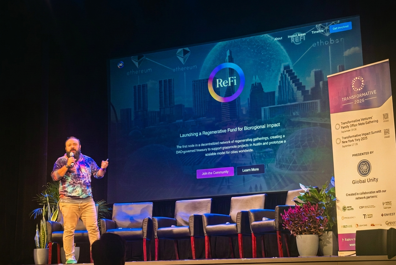 ReFi New York City on stage announcing the official launch during Climate Week NYC